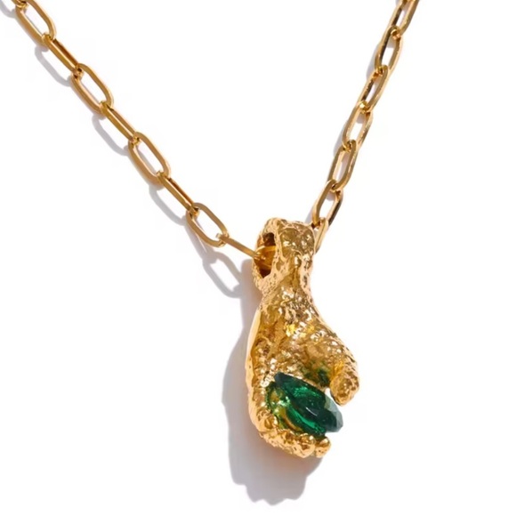 18K GOLD Anthropologe Necklace with Green Pendant - Picture 3 of 10